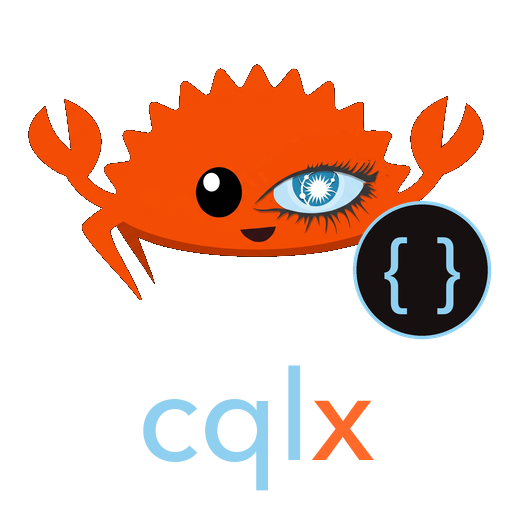 cqlx logo: the Rust crab with a derive-macro badge